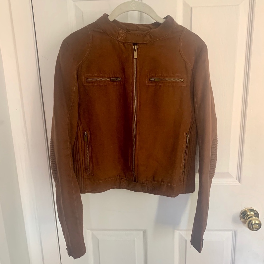 Zara Brown Suede Bomber Jacket - Quilted Details